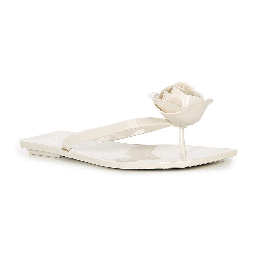 Jeffrey Campbell Sweeten Rose Ornament Glossy Jelly Thong Sandals Cream 8/39