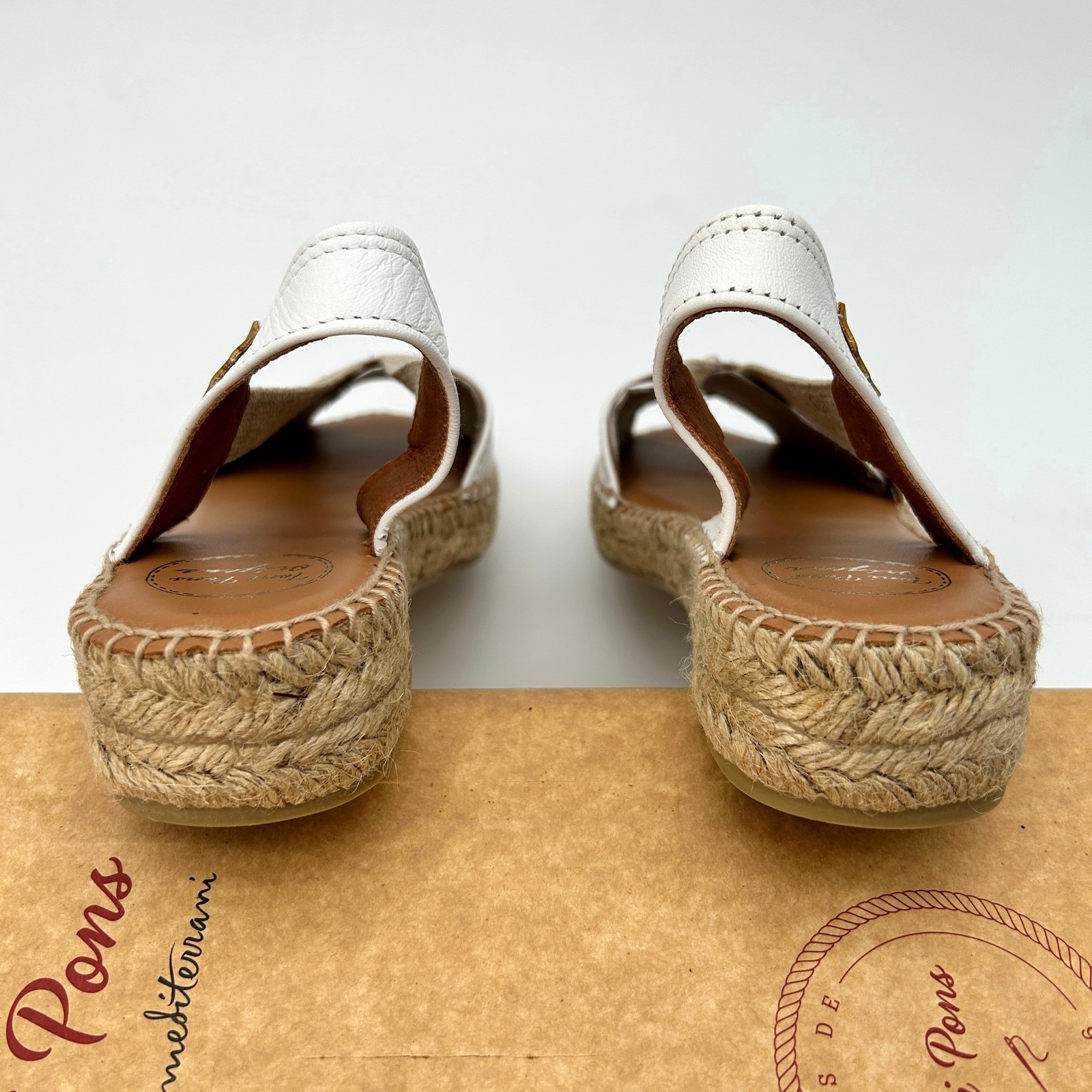 Womens Leather Espadrille Sandals Toni Pons Etna Sz. 7.5 White Hand Stitched NEW