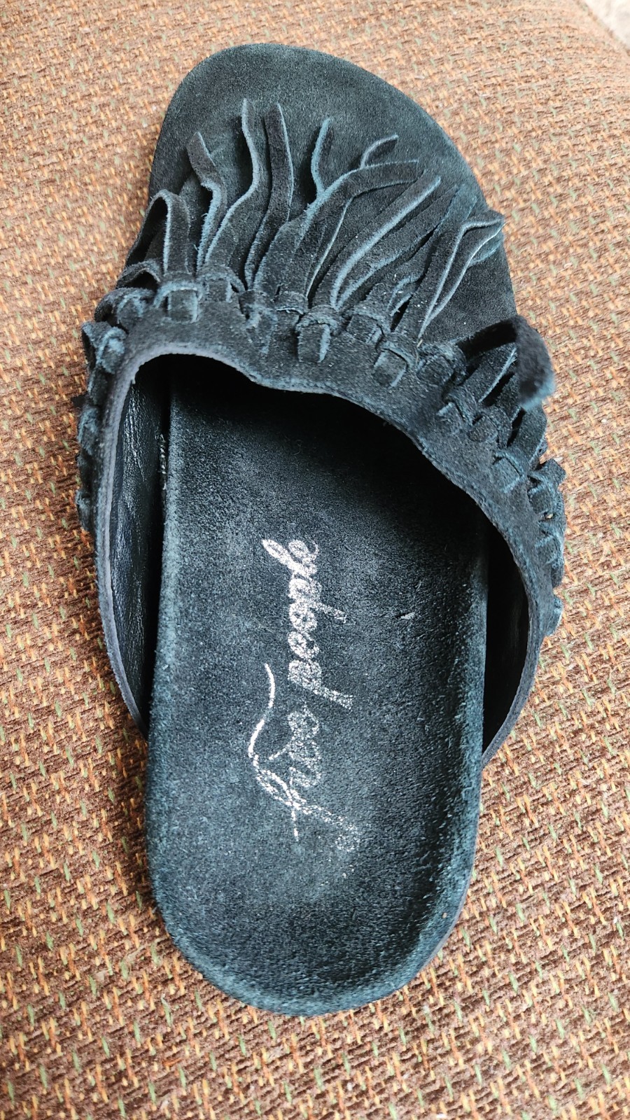 Free People Suede Fringe Mules Women’s Size 10 Or Men’s Size 8 Black Slip On