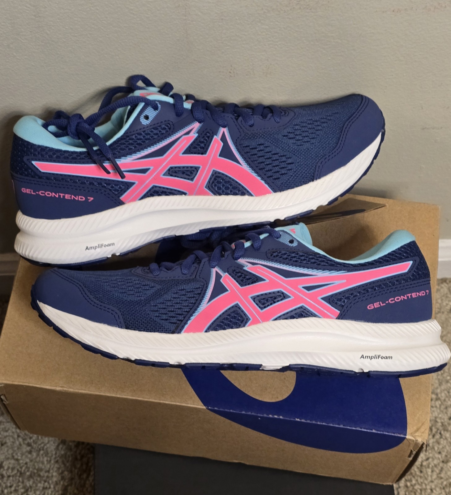Size 9.5 W Women’s Asics Gel Contend 7 Blue Pink Athletic Running Shoes 1012B228
