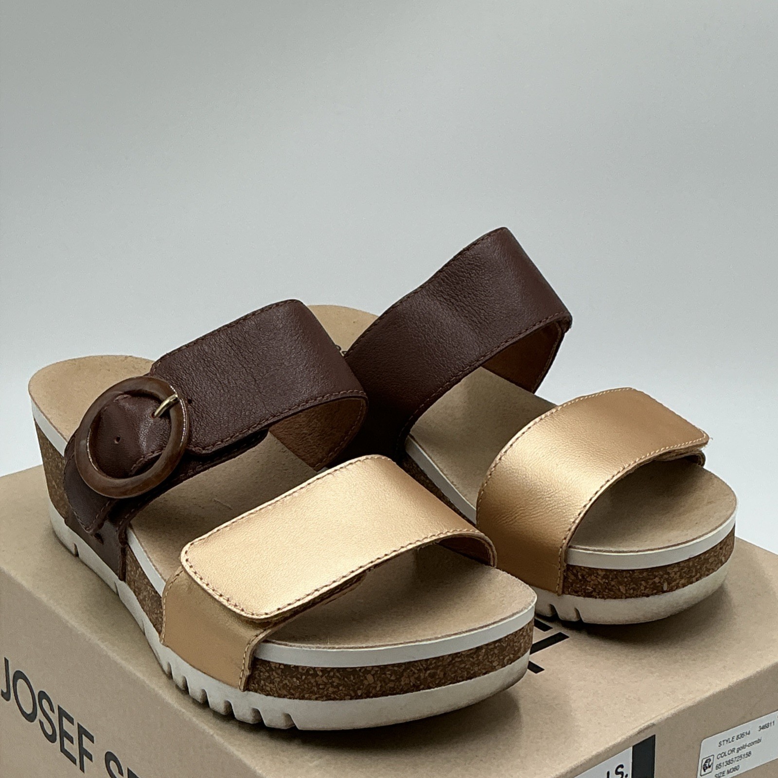 Josef Seibel Quinn 14 Sandals Women’s 5-5.5 Gold Kombi Leather Slip-On Ebay2227