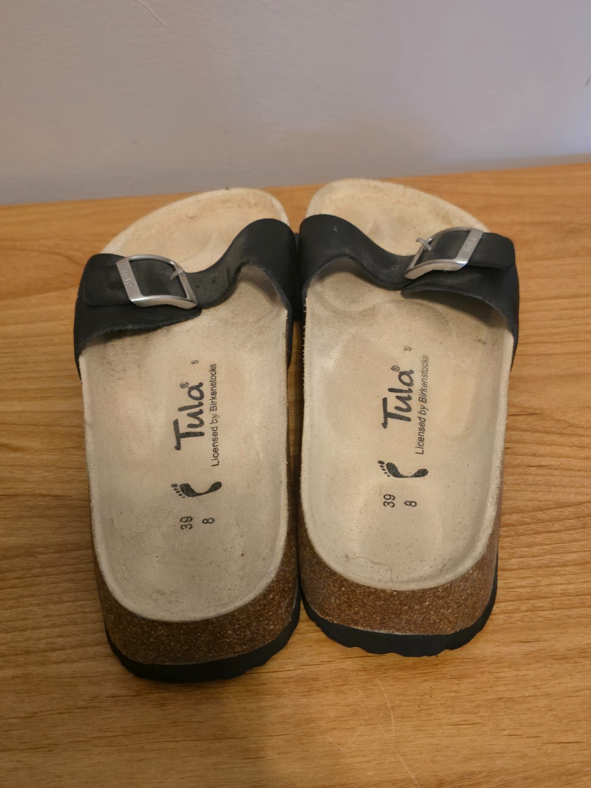 TULA by BIRKENSTOCK Leather Madrid Black Slides Sandals Shoes Size 39 US 8 N.