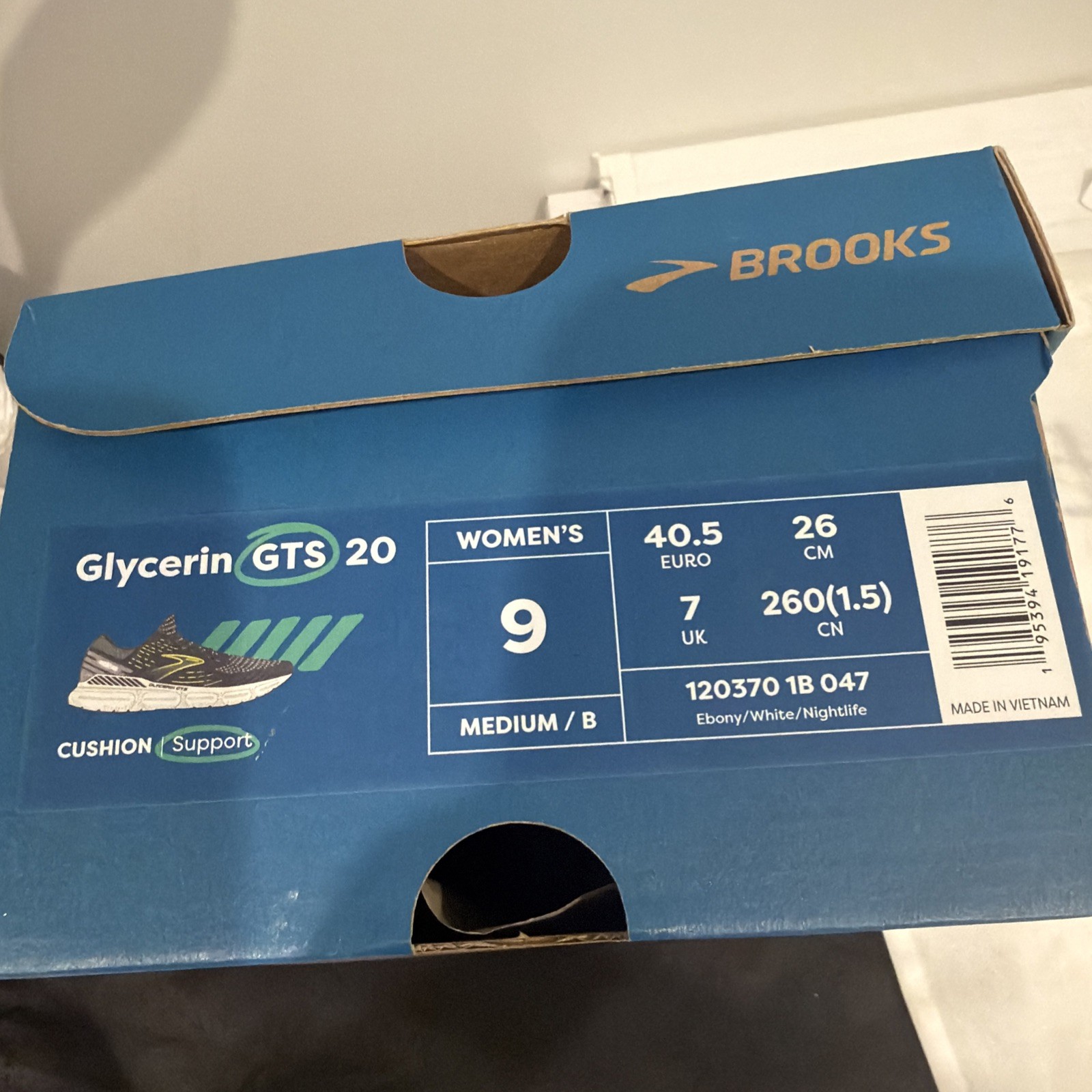 Brooks Women’s Glycerine 20 GTS Sz 9 Medium B White/ebony/nightlife
