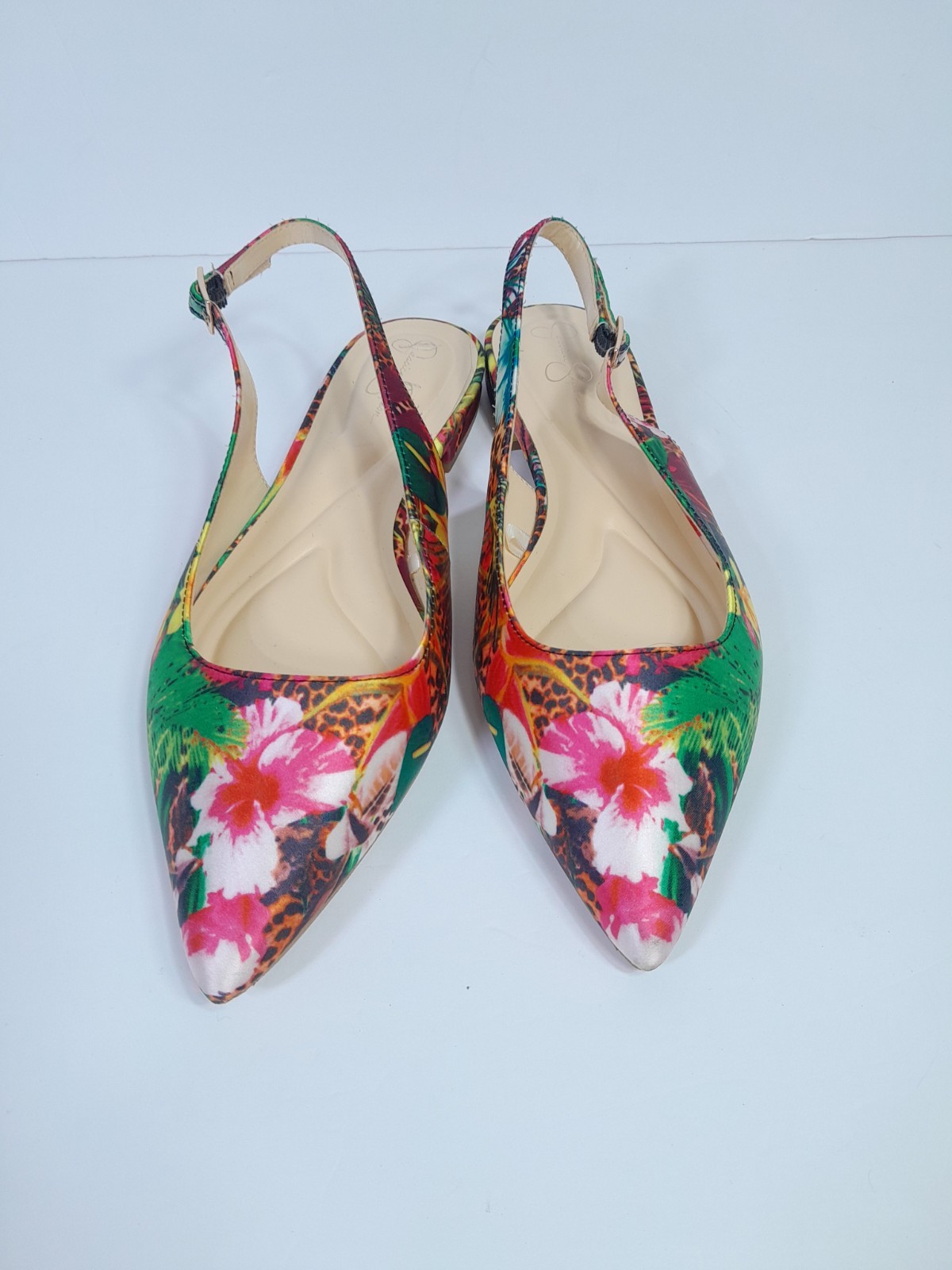 Jessica Simpson Liana Flat Sz 7.5 Multicolor Tropical Print Slingback