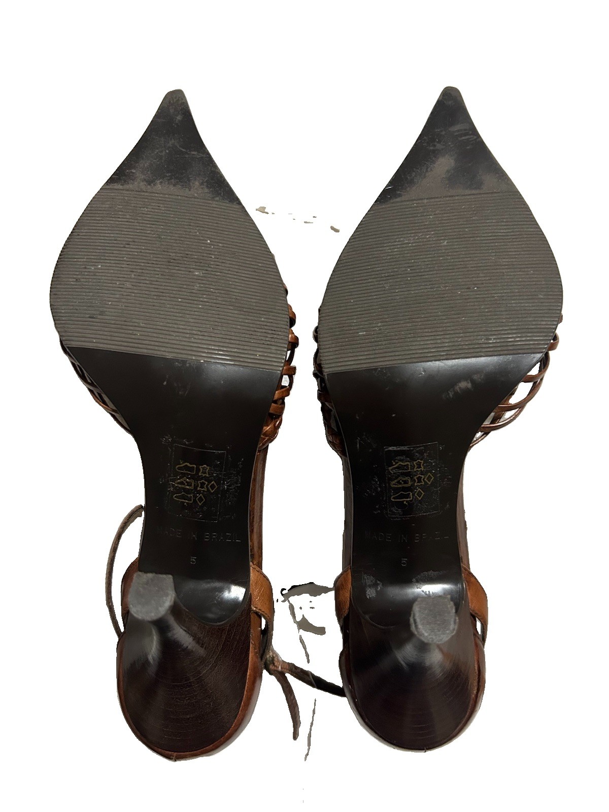 Vintage Ravel Woven Leather Ankle Strap Heels Brown UK 5 Made in Brazil