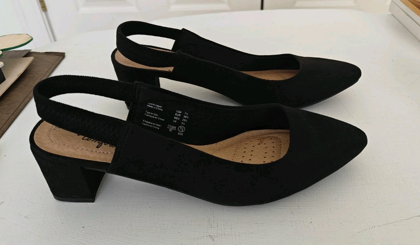 Dexflex Comfort Women’s Slingback Shoes Black Faux Suede Textile Upper SZ 7 1/2