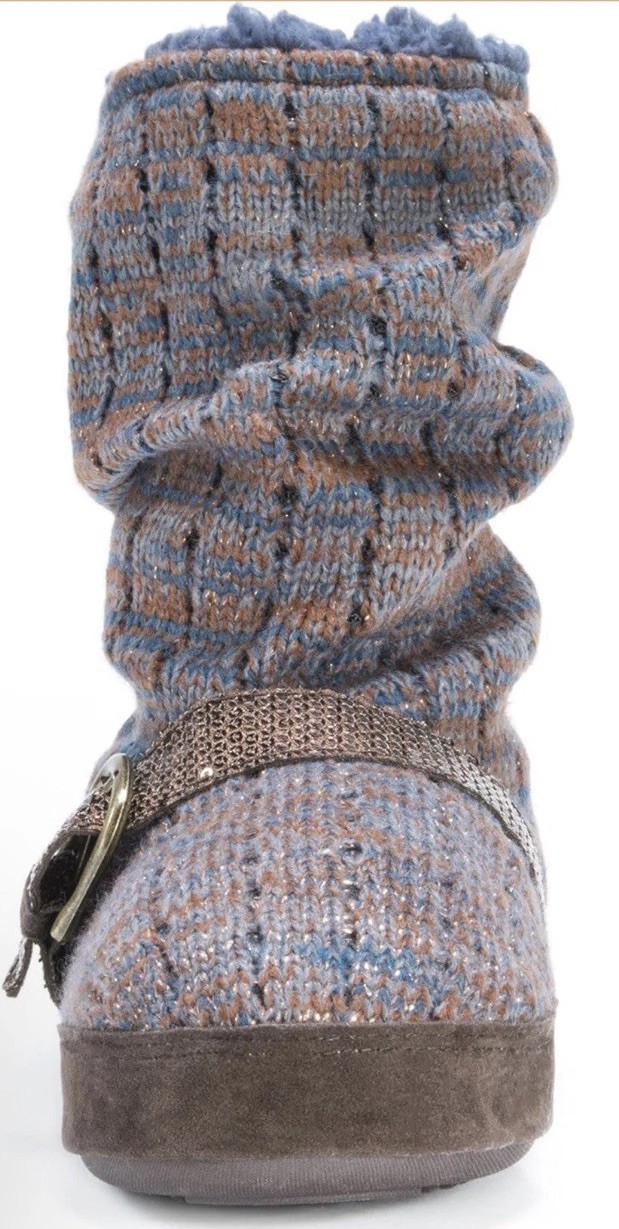 NWT Lia Bootie Slippers By Muk Luks Blue With Bronze Sequins & Thread