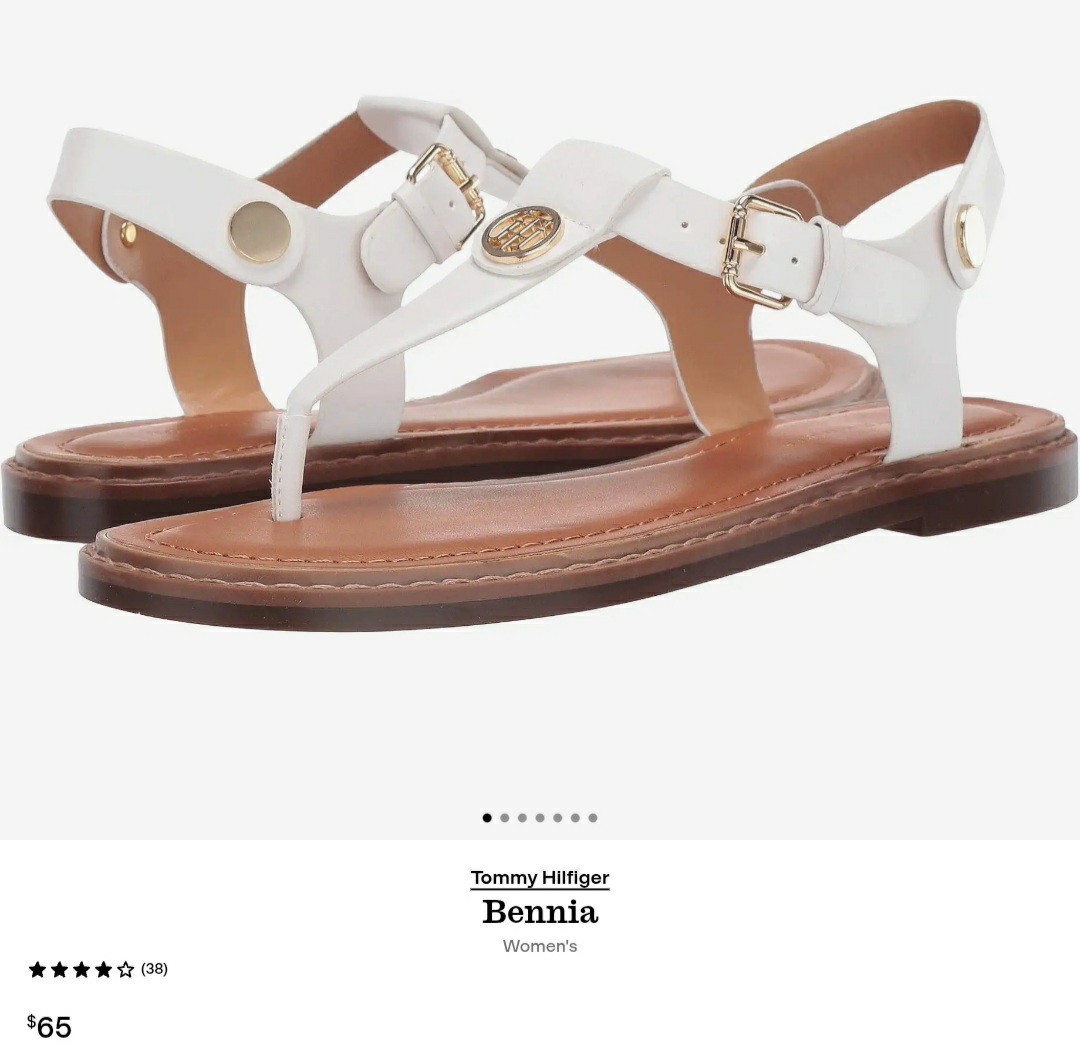 Tommy Hilfiger BENNIA Thong Sandal’s, White/Gold Logo Buckle, Woman’s 7.5 *NIB*