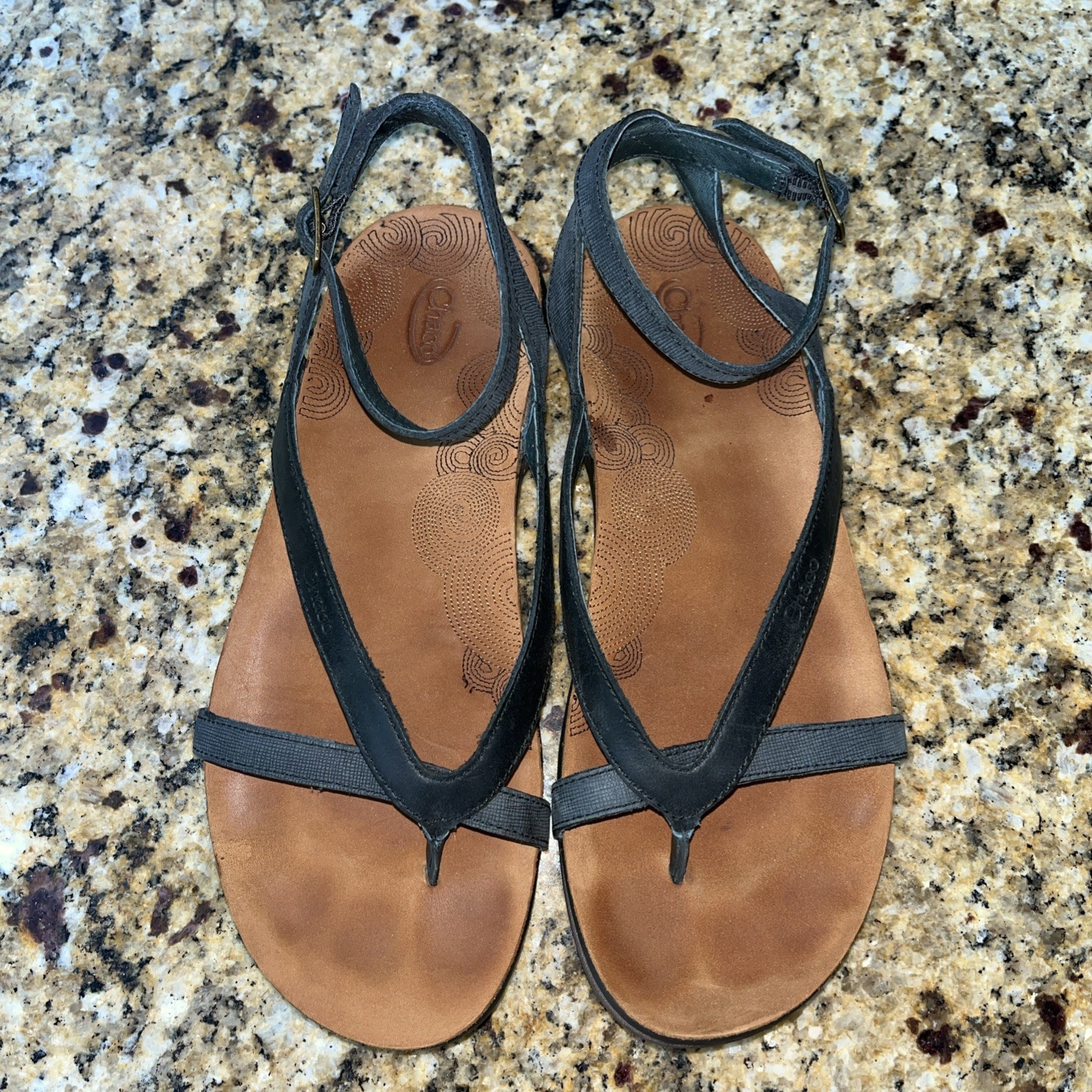 Chaco Women’s Sofia Black Leather Sandals EcoTread Nubuck Leather Size 8