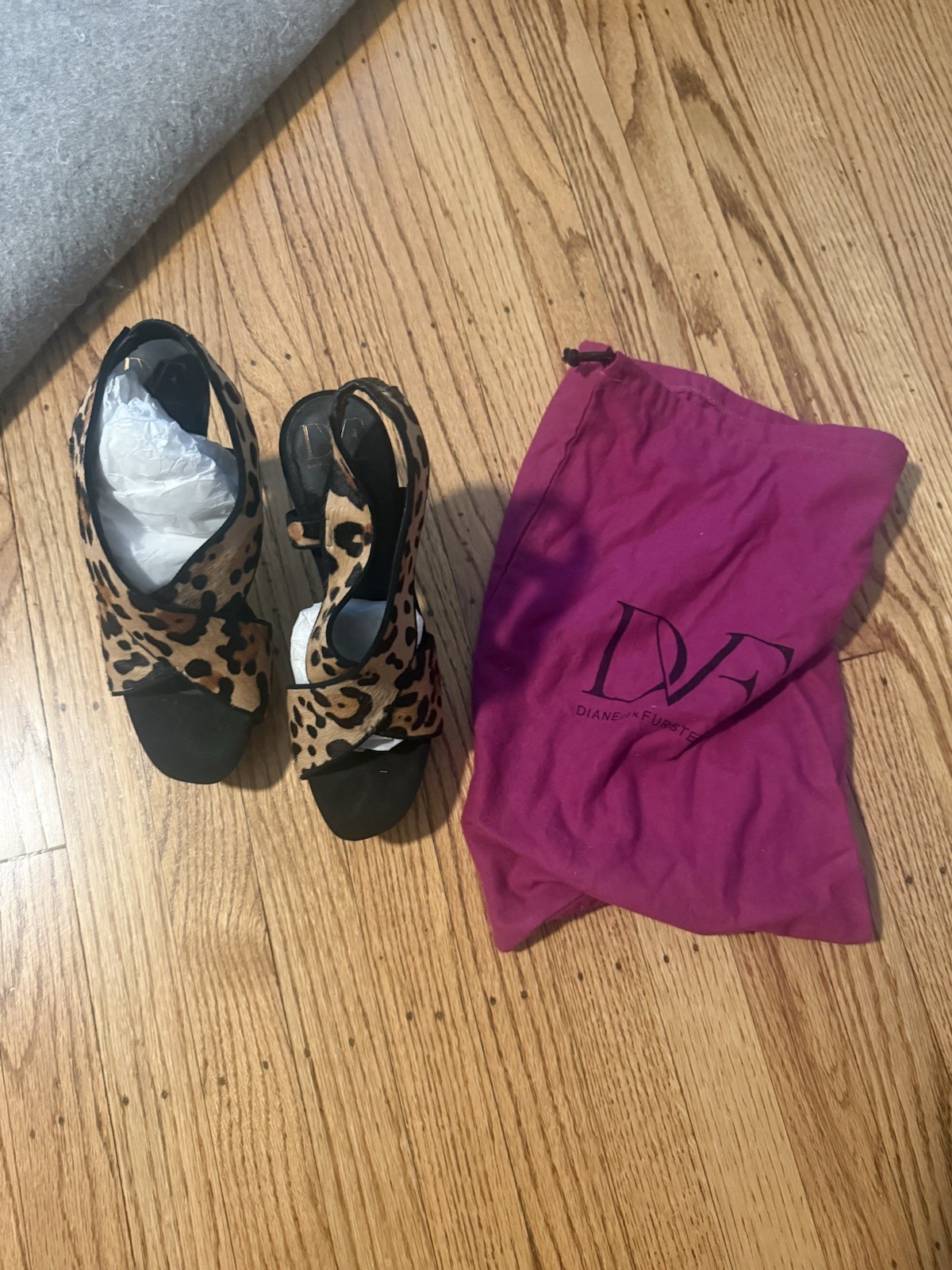 Diane von Furstenberg Leopard Print Calf Hair Slingback Open Toe Stiletto 8M