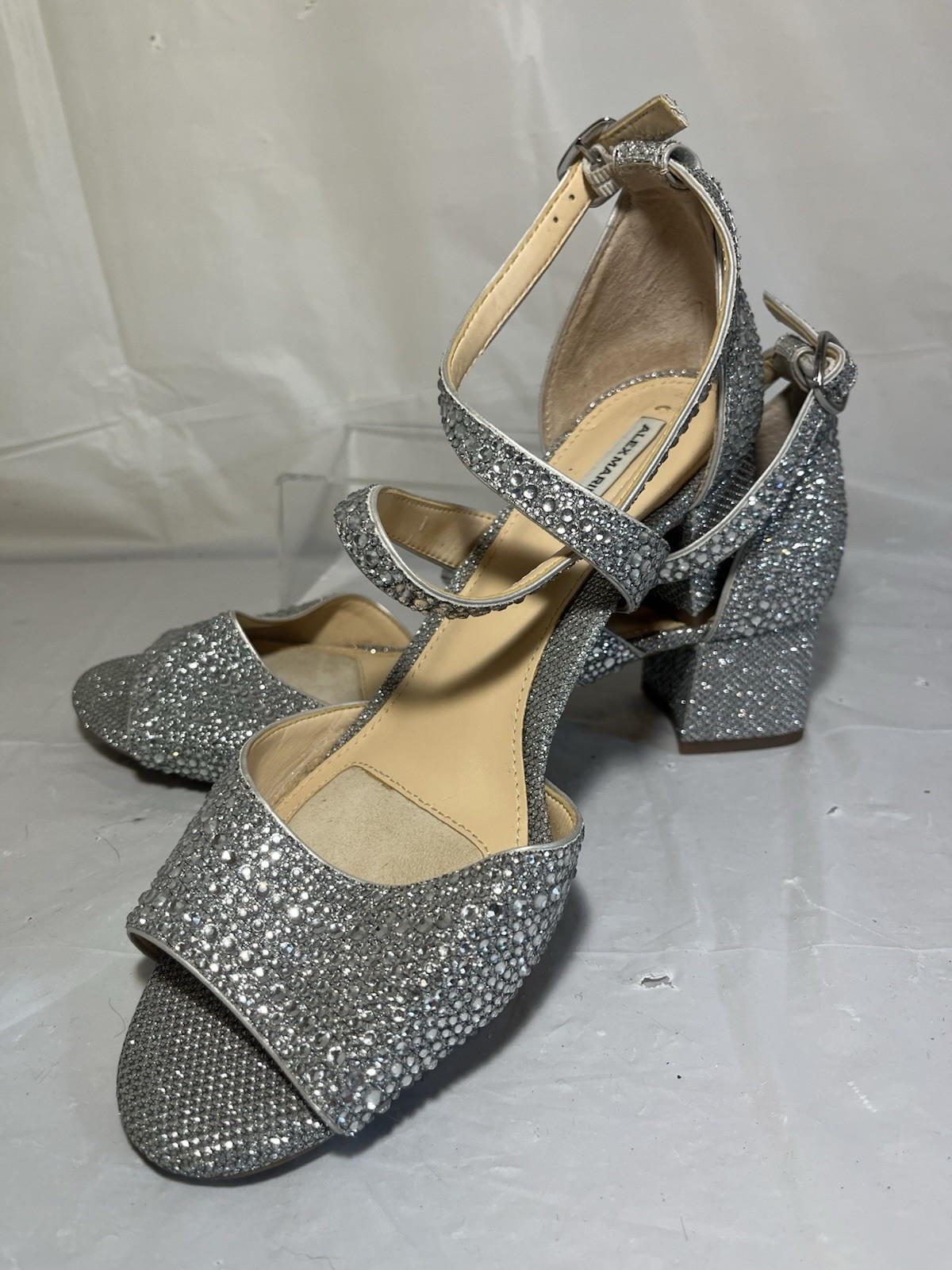 Alex Marie Seyland rhinestone cross strap ankle strap silver size 8