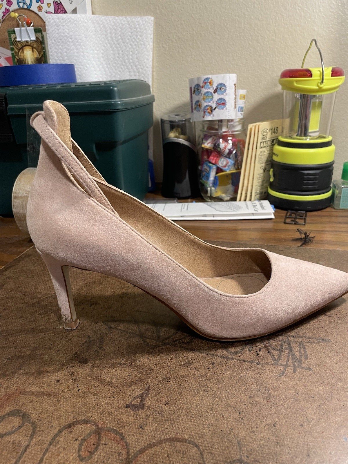 Tahari Nude Suede Heels Ankle Strap Pointed Toe Pumps Womens 8.5-9 Approx