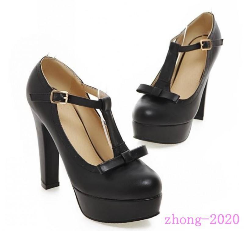 Sweet Women’s Bowtie T-strap Block Heels Platform Prom Casual Party Lolita Shoes