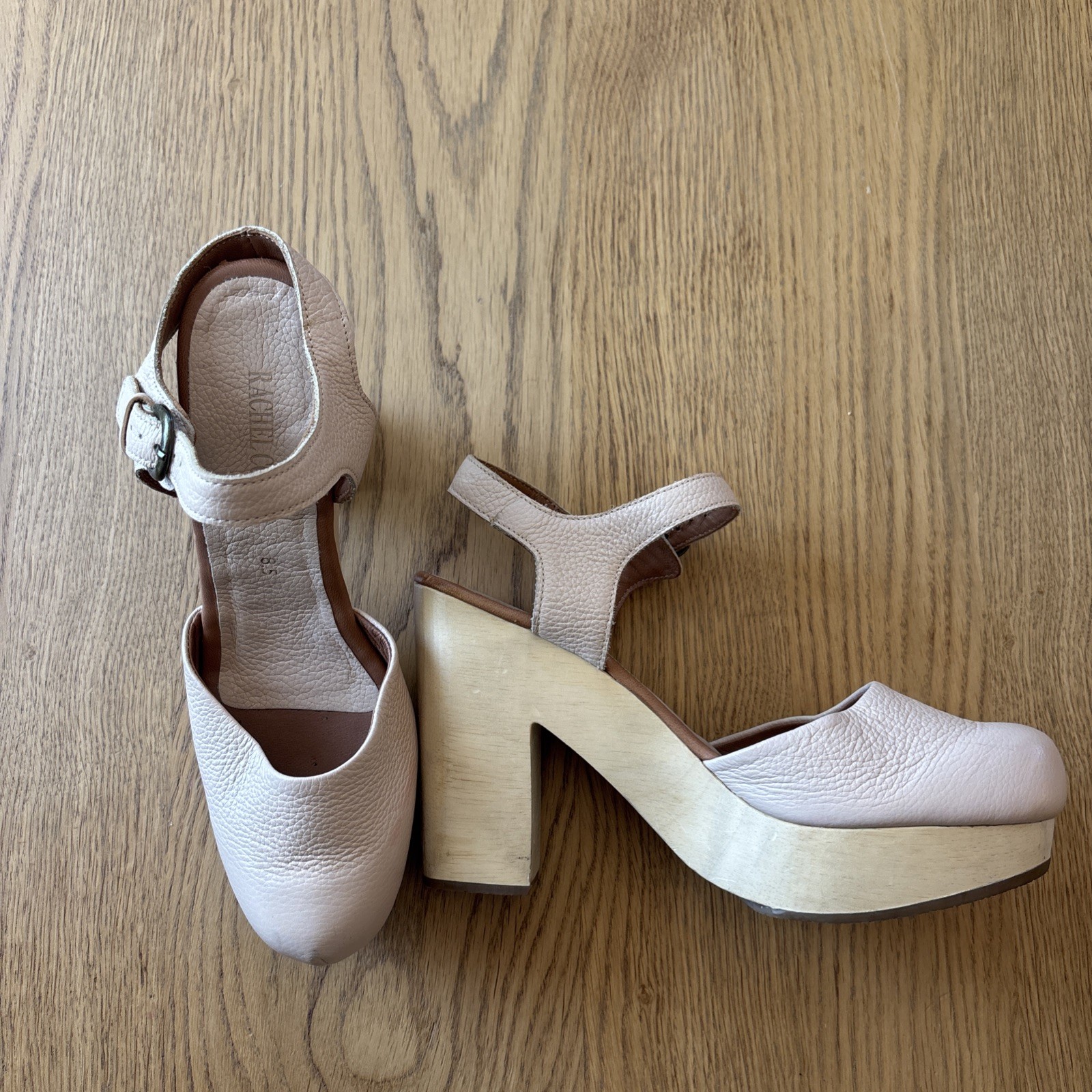Rachel Comey nude leather platform Wooden Block high heels Sz 8.5