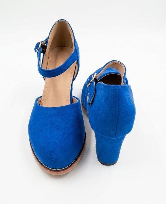 Blue Suede Crossdress Drag Queen Shoes Size 14 Men 16 Women Mary Janes Block Hee