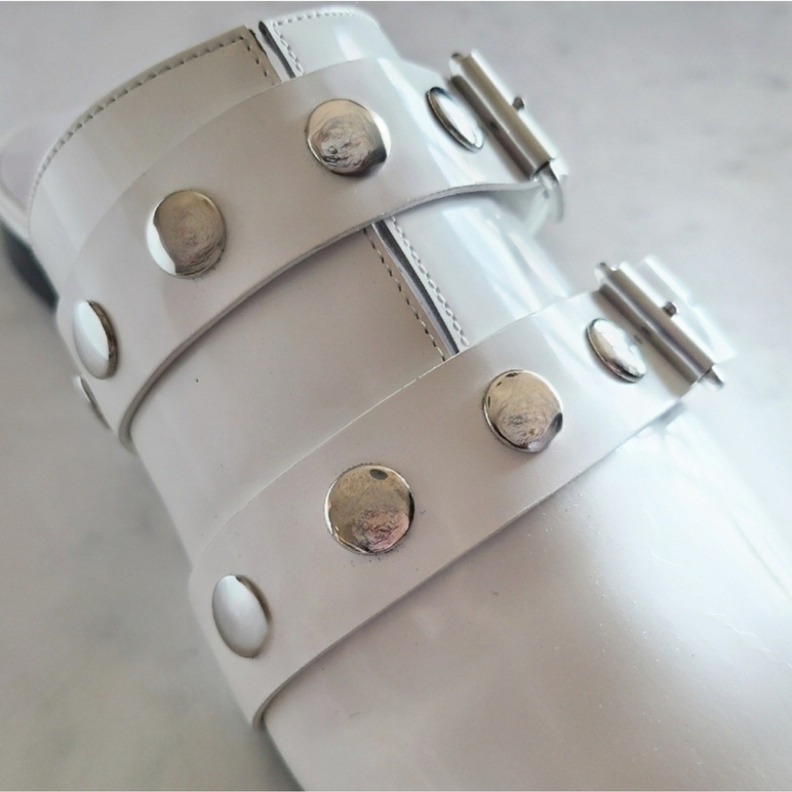 Victoria Beckham Patent Leather Studded Mules White EU 38 US 8 NIB $835