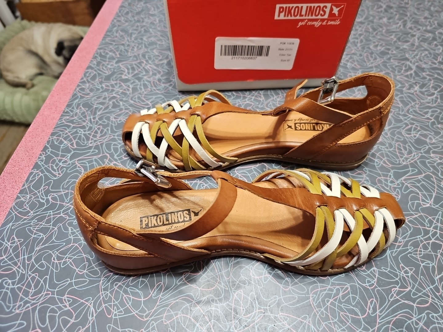 Pikolinos Three Tone Leather Slingback Sandals Brown Gold White Ankle Strap 37