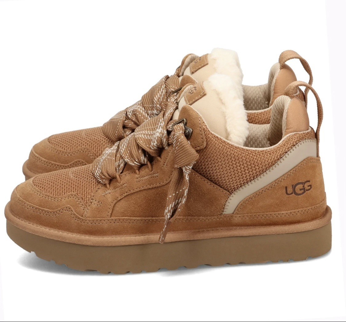 UGG Lowmel Chestnut Women’s Brown Suede Sneakers Sheepskin Lined Lace Up