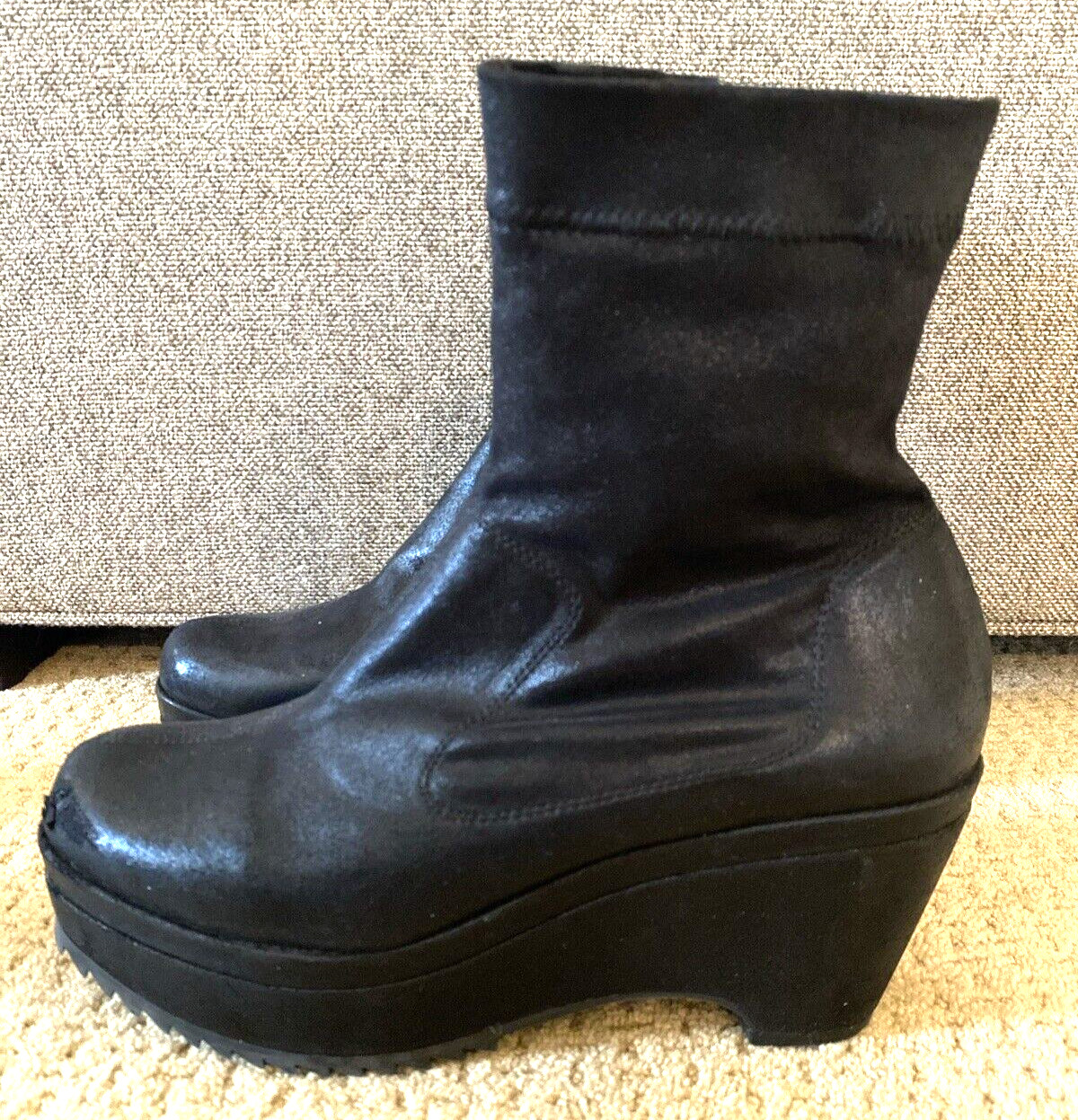 PEDRO GARCIA Urbana Stretch Sock Leather Platform Wedge Bootie 9.5 Ankle Boot