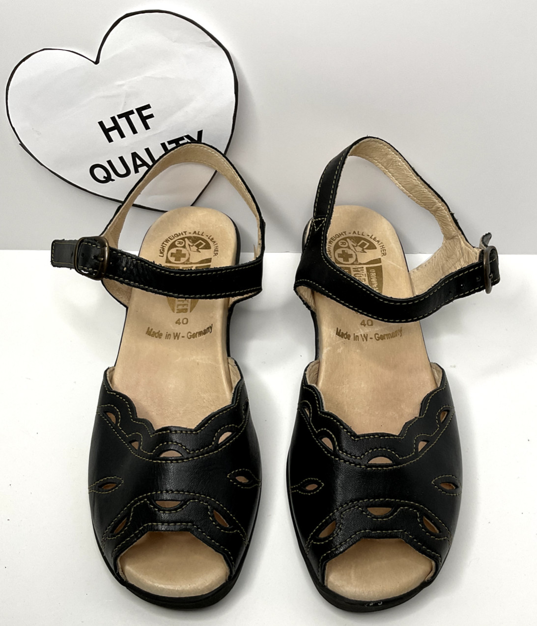 NWOT Worishofer 9.5 Leather Ankle Strap Sandal Open Toe Platform Made In Germany
