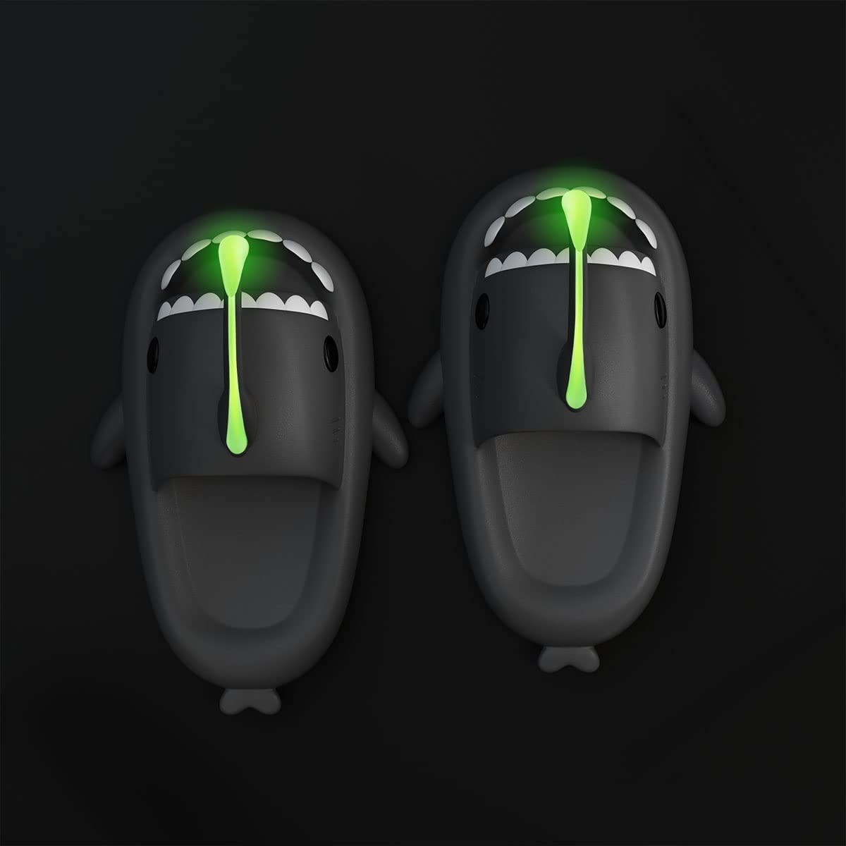 Glow in The Dark Shark Slides Sandals (8-9 Women/6.5-7.5 Men, Black)