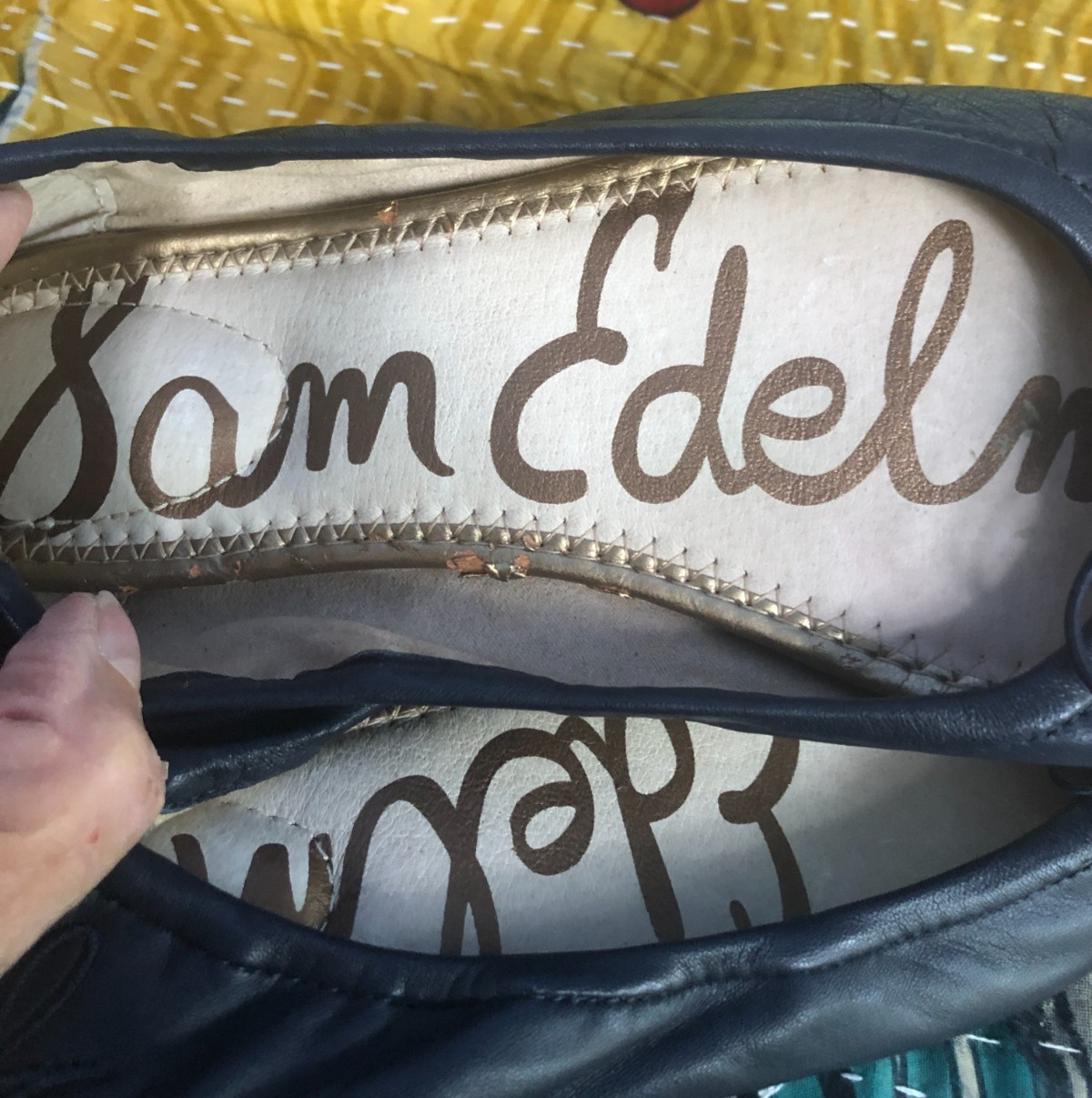 Sam Edelman Felicia Ballet Flats Navy Leather Bow Logo Women’s 7.5 M