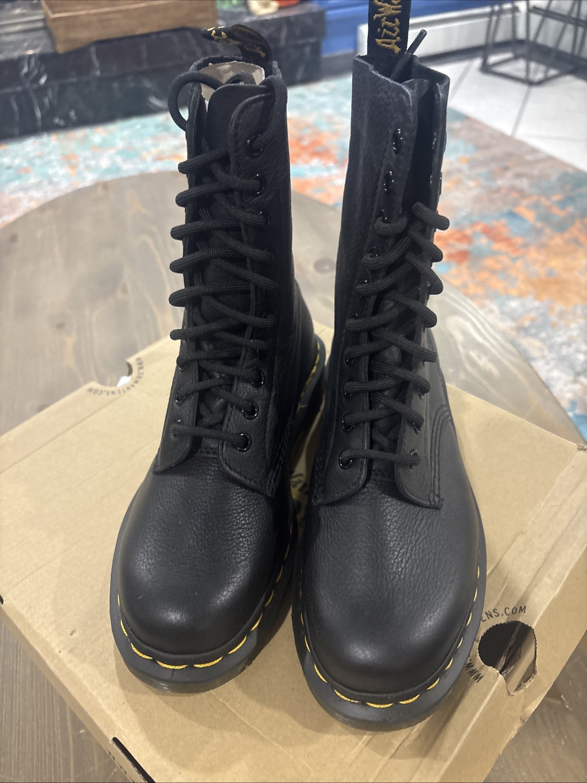 Dr. Martens Pascal 1490 Virginia Leather Boots for Women, Black Grunge Core NIB