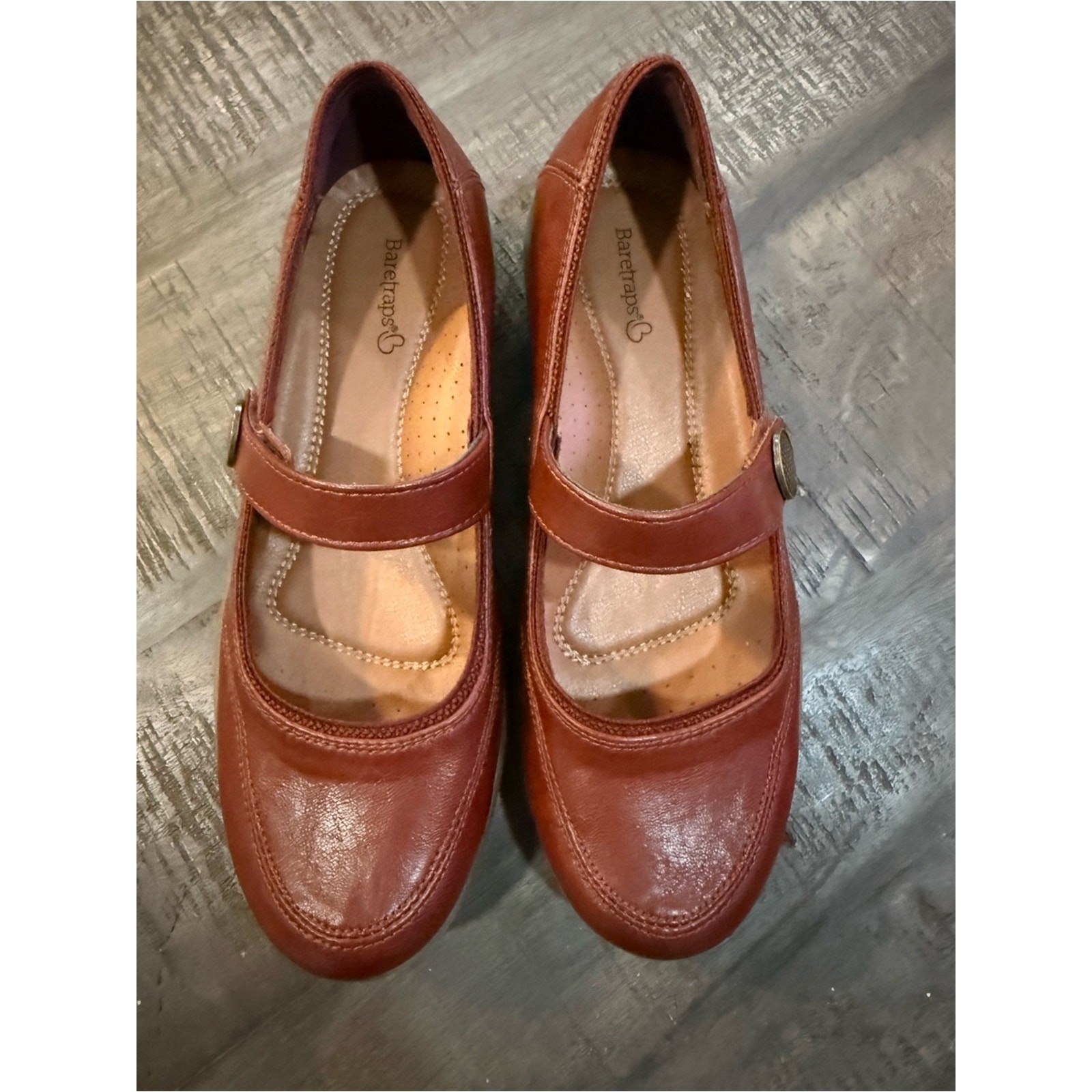 BareTraps Leather Mary Jane Flats in Rust Brown