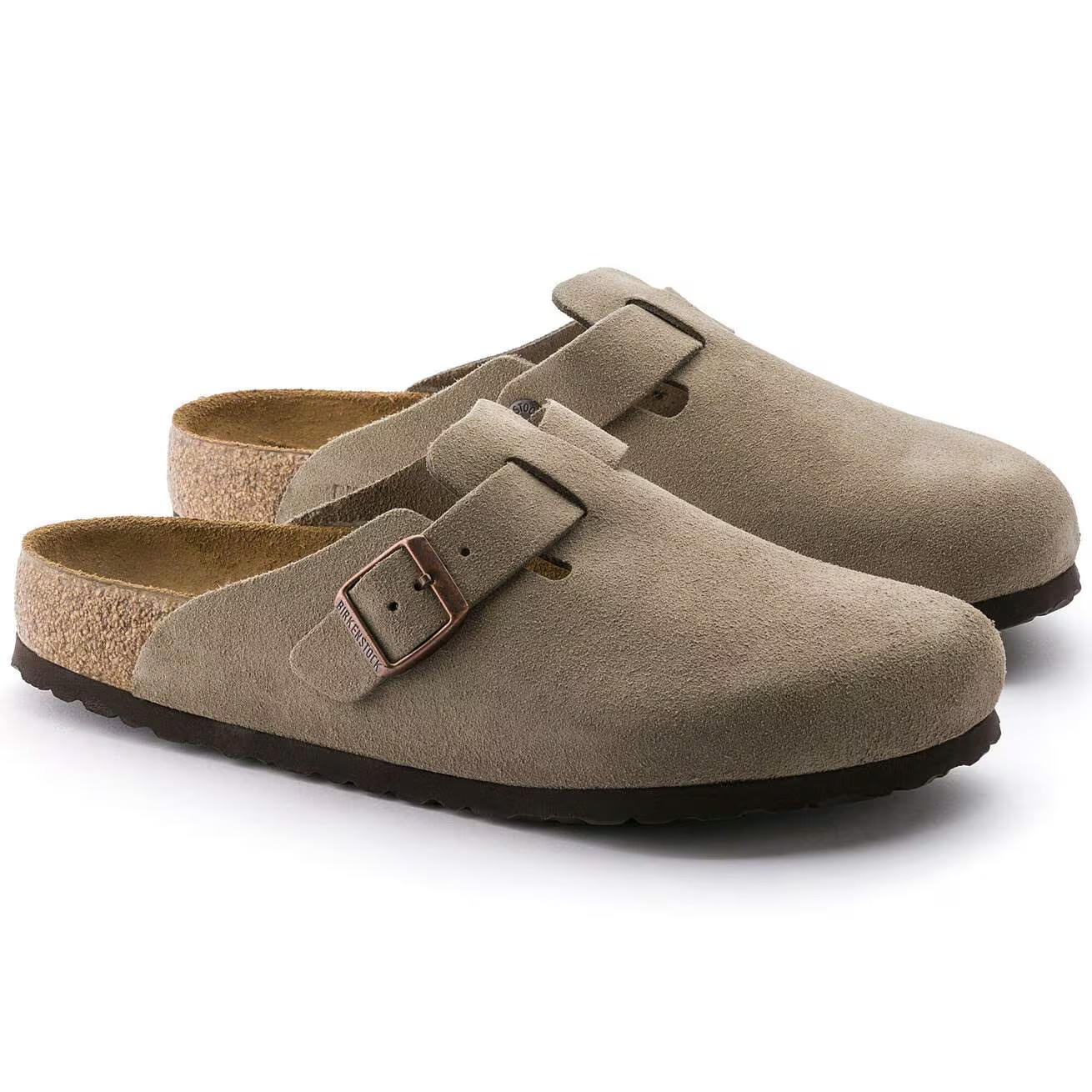 Birkenstock Boston Suede Leather Soft Footbed Unisex Shoes—Taupe/Mocha/Black
