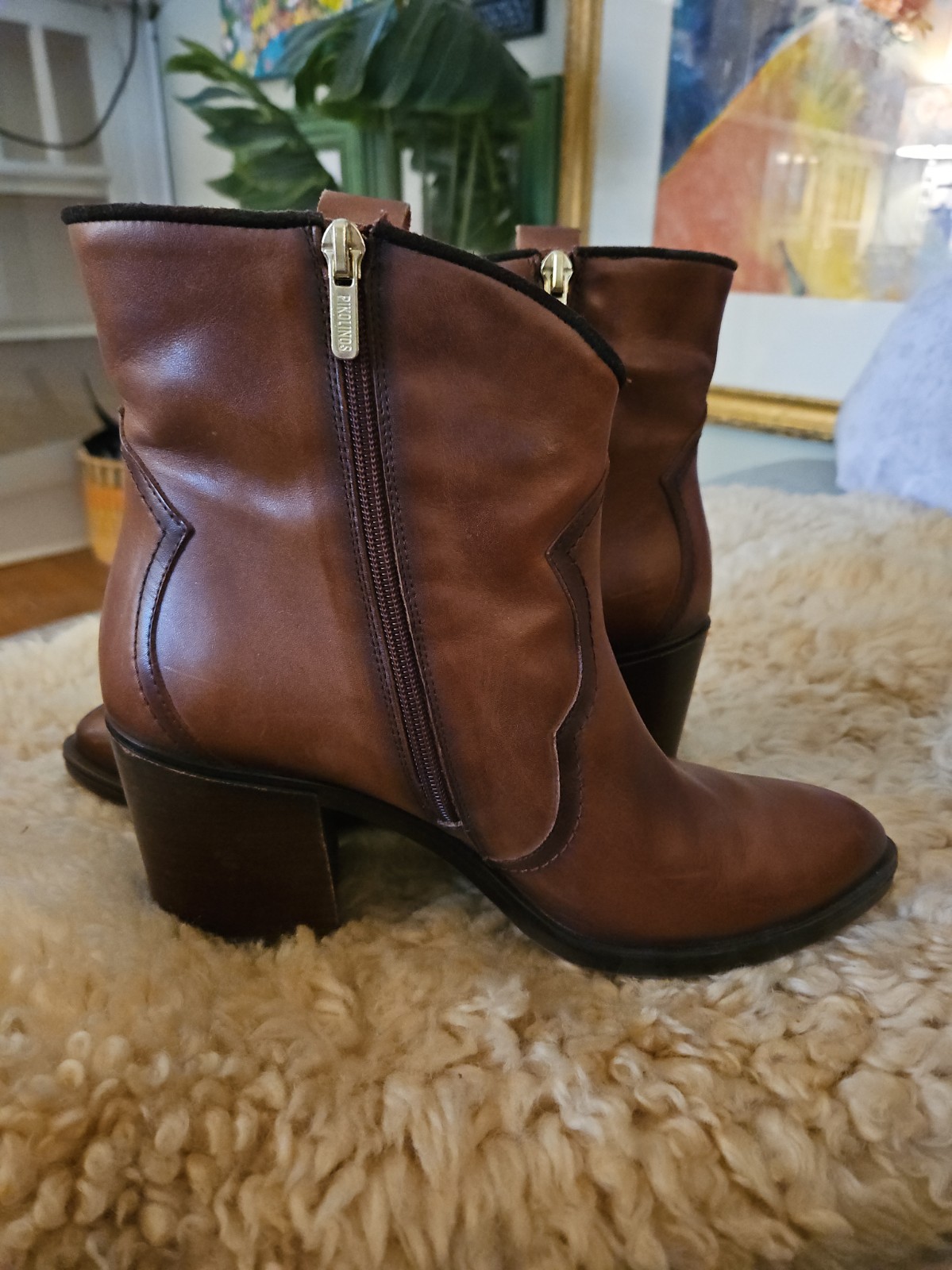 Picolinos Western Bootie Womens Size 11 Brown Leather Side Zip Ankle Boots