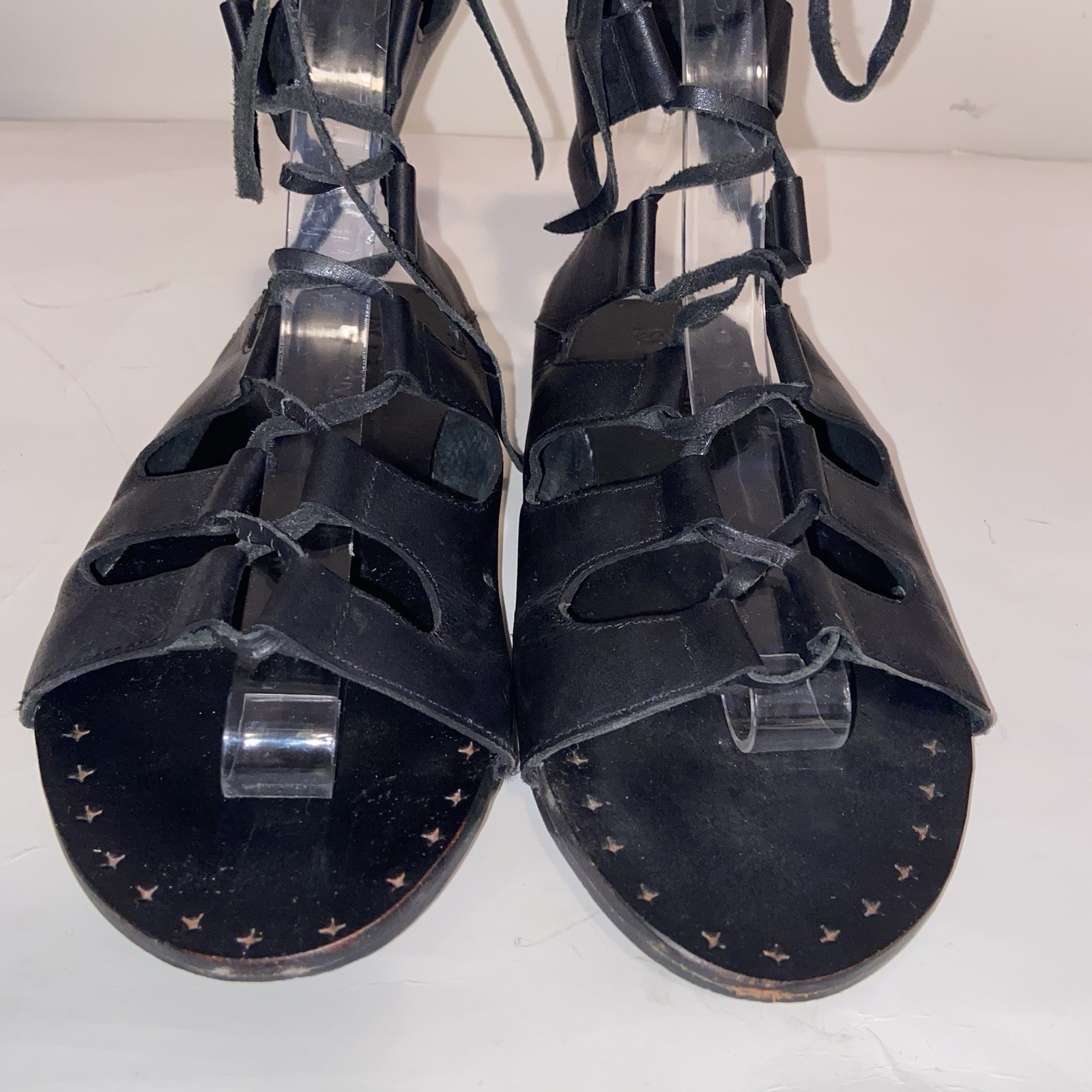 Sol Sana Shoes Womens Size 7.5 EU 38 Black Leather Strappy Sandals Boho Goth