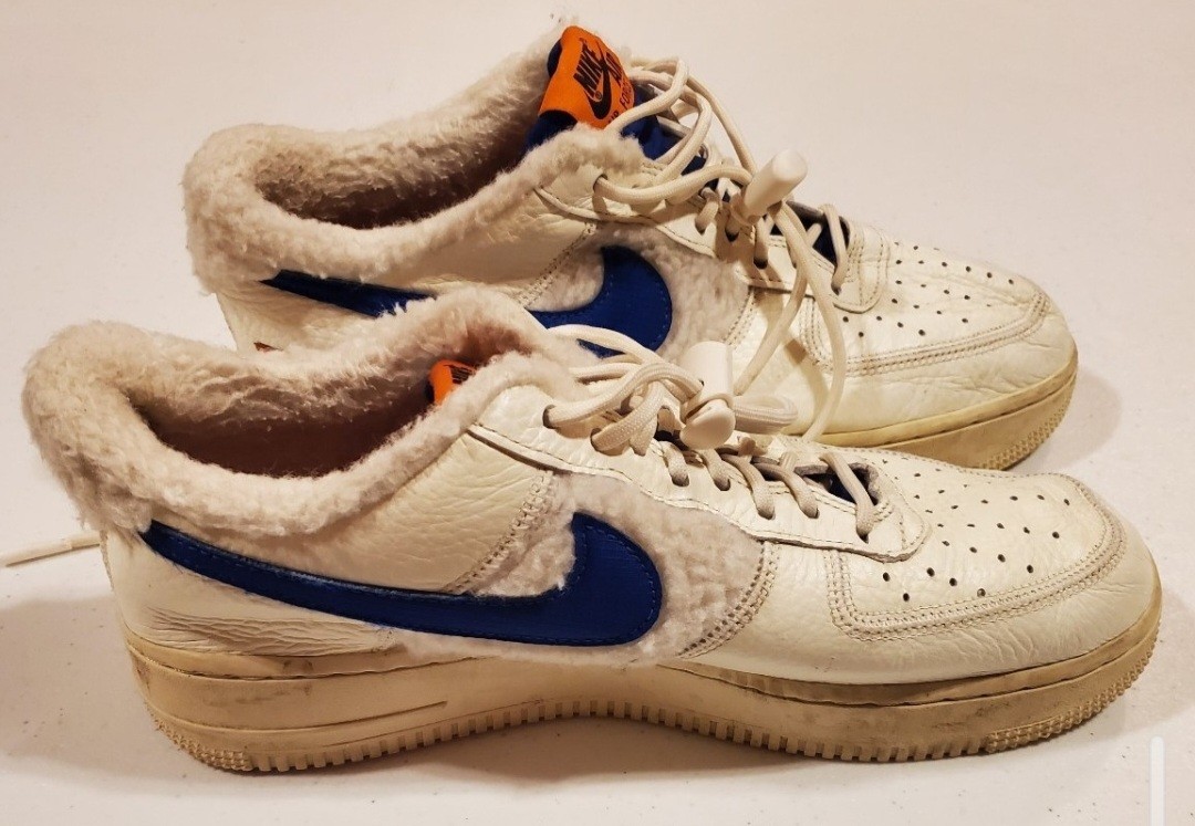 Nike Air Force 1 ’07 Low Sherpa Fleece Lined White Blue Sneakers 9.5 DO6680-100