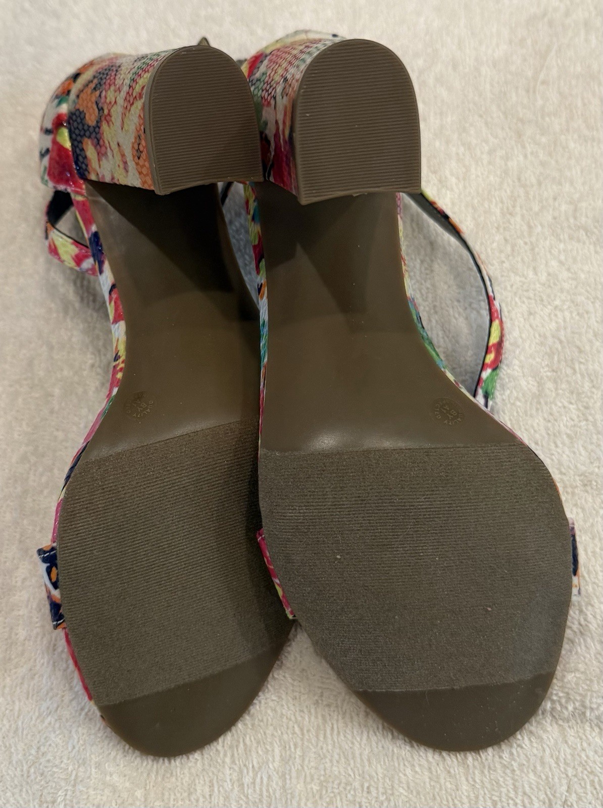 Worthington Floral Multicolor Open Toe Strappy Ankle Strap Block Heel 7 M