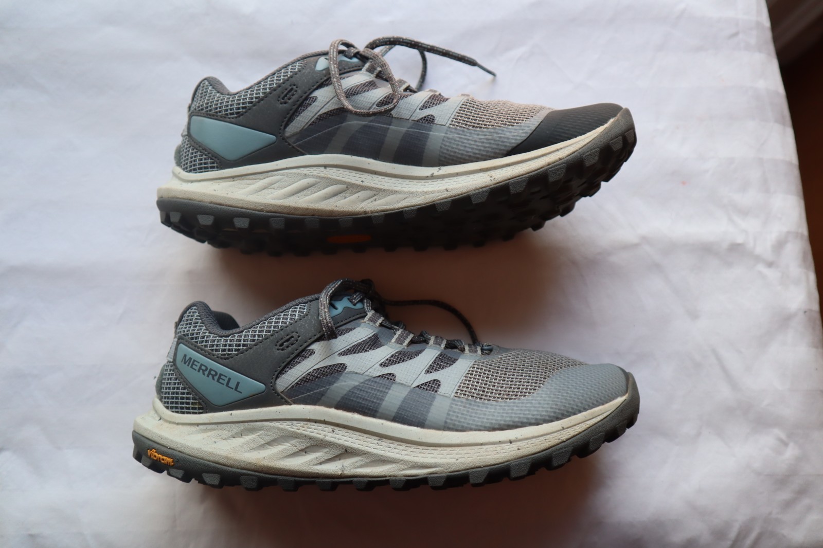 Gray & Blue Synthetic & Textile MERRELL Antora Laced Running Sneakers 8.5