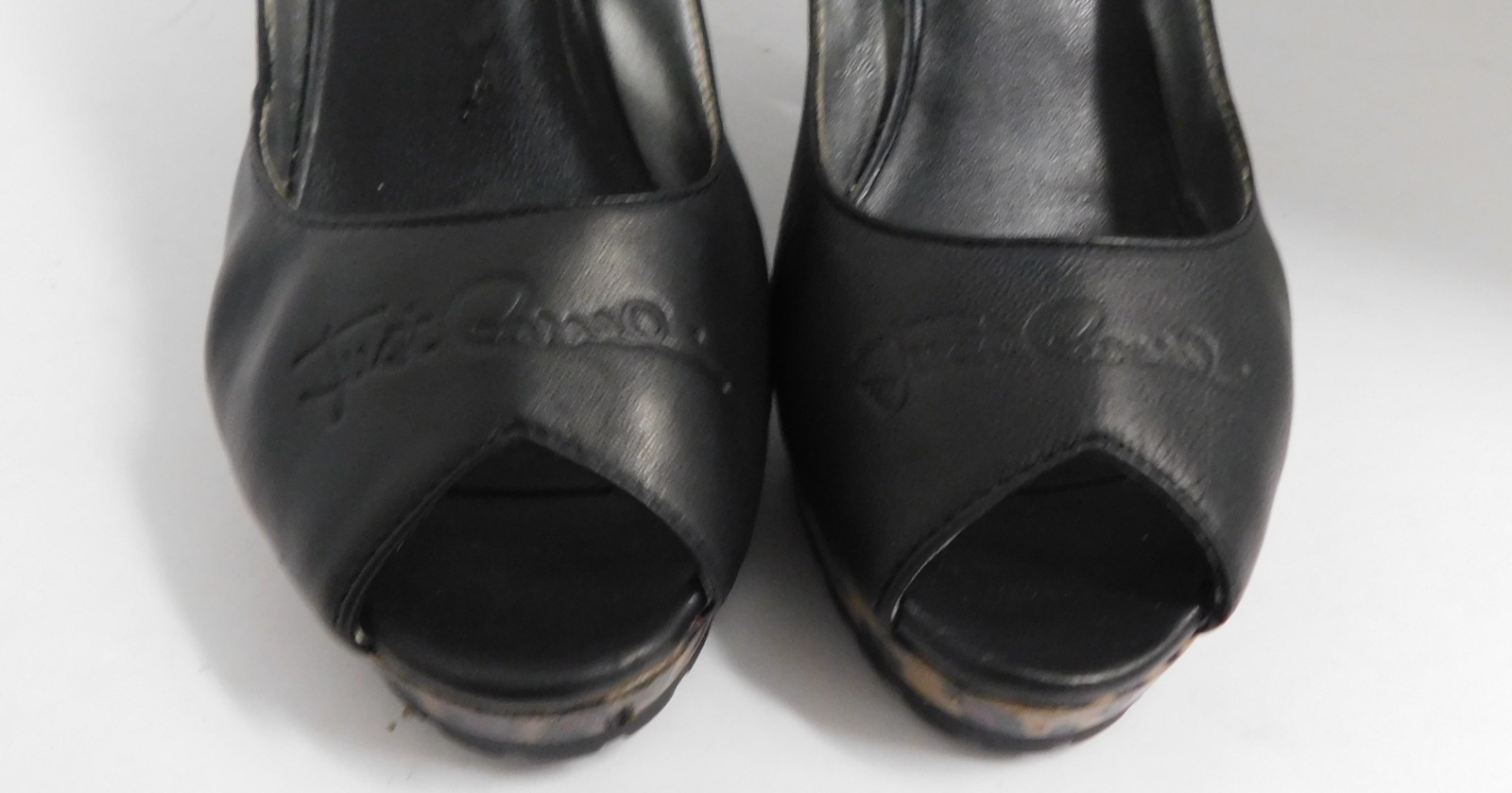 Just Cavalli Black Leather Pump Open Toe Heels Leopard Trim 39