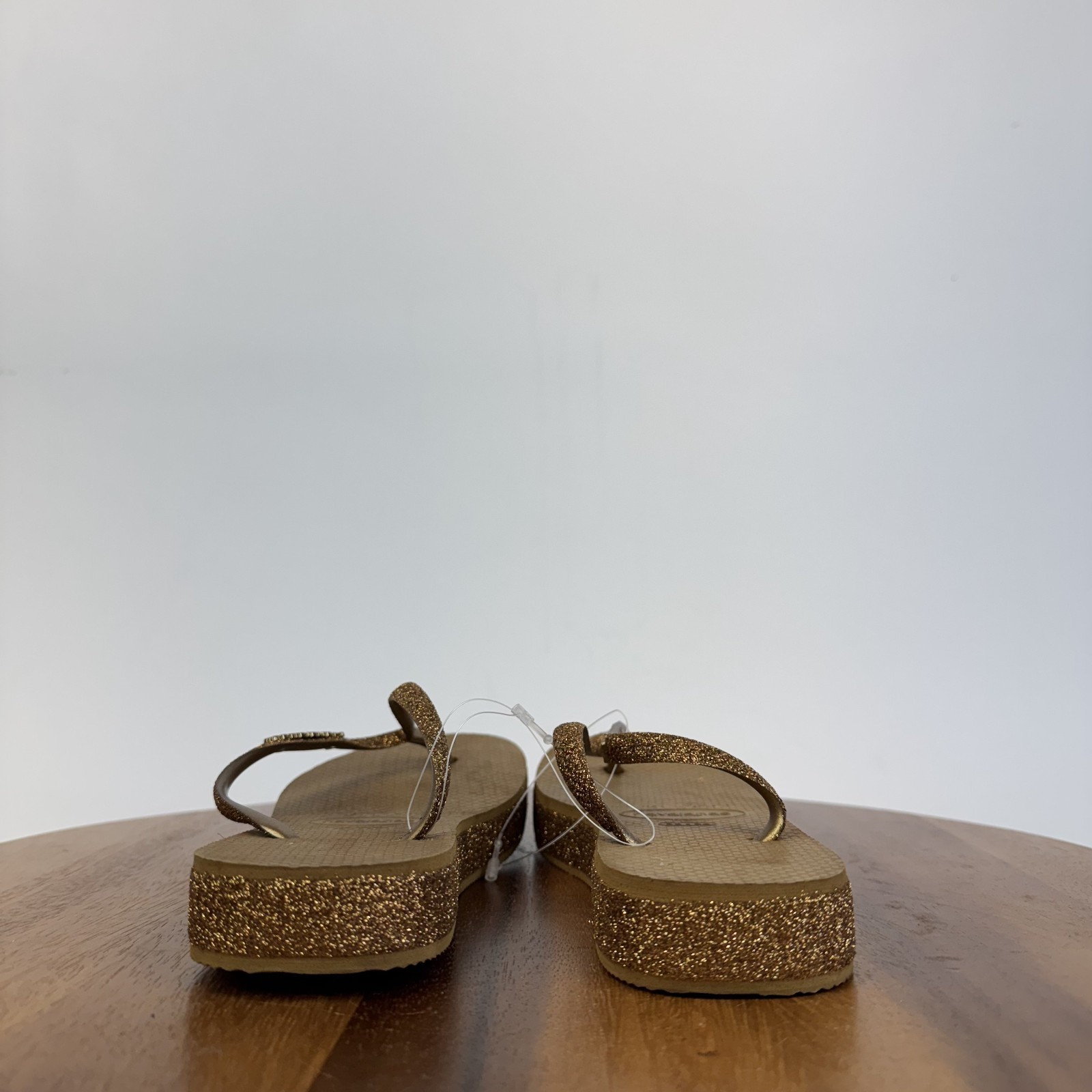 New Womens Havaianas Bronze Slim Flatform Glitter-Strap Thong Sandals Size 6 M