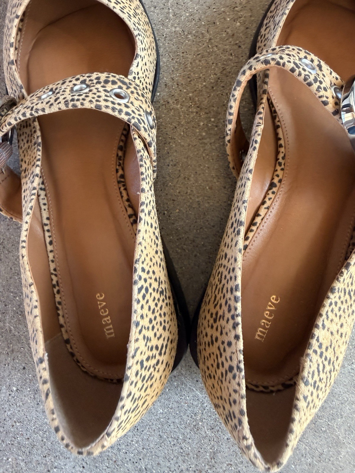 Anthropologie Maeve Leopard Print Pointed-Toe Moto Mary Jane Flats Size 39 8-8.5