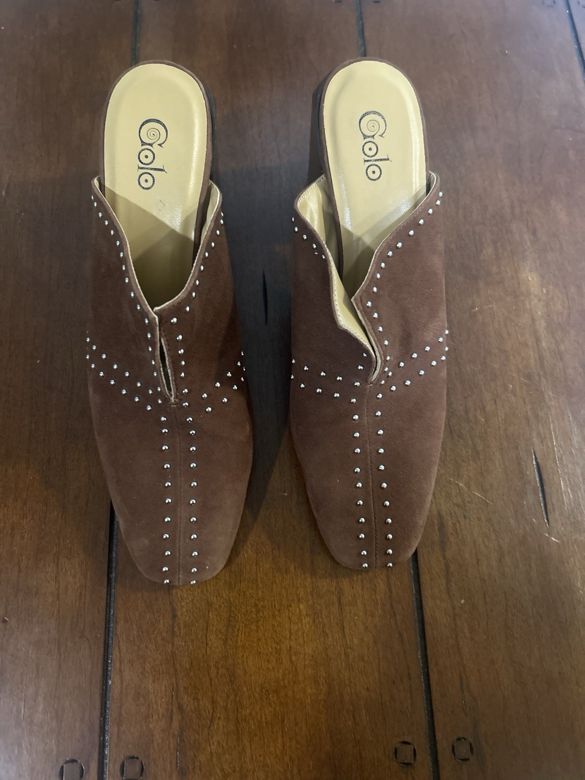 GOLO Oakley Women’s 8 Brown Suede Studded Mule Clog Block Heel Shoes