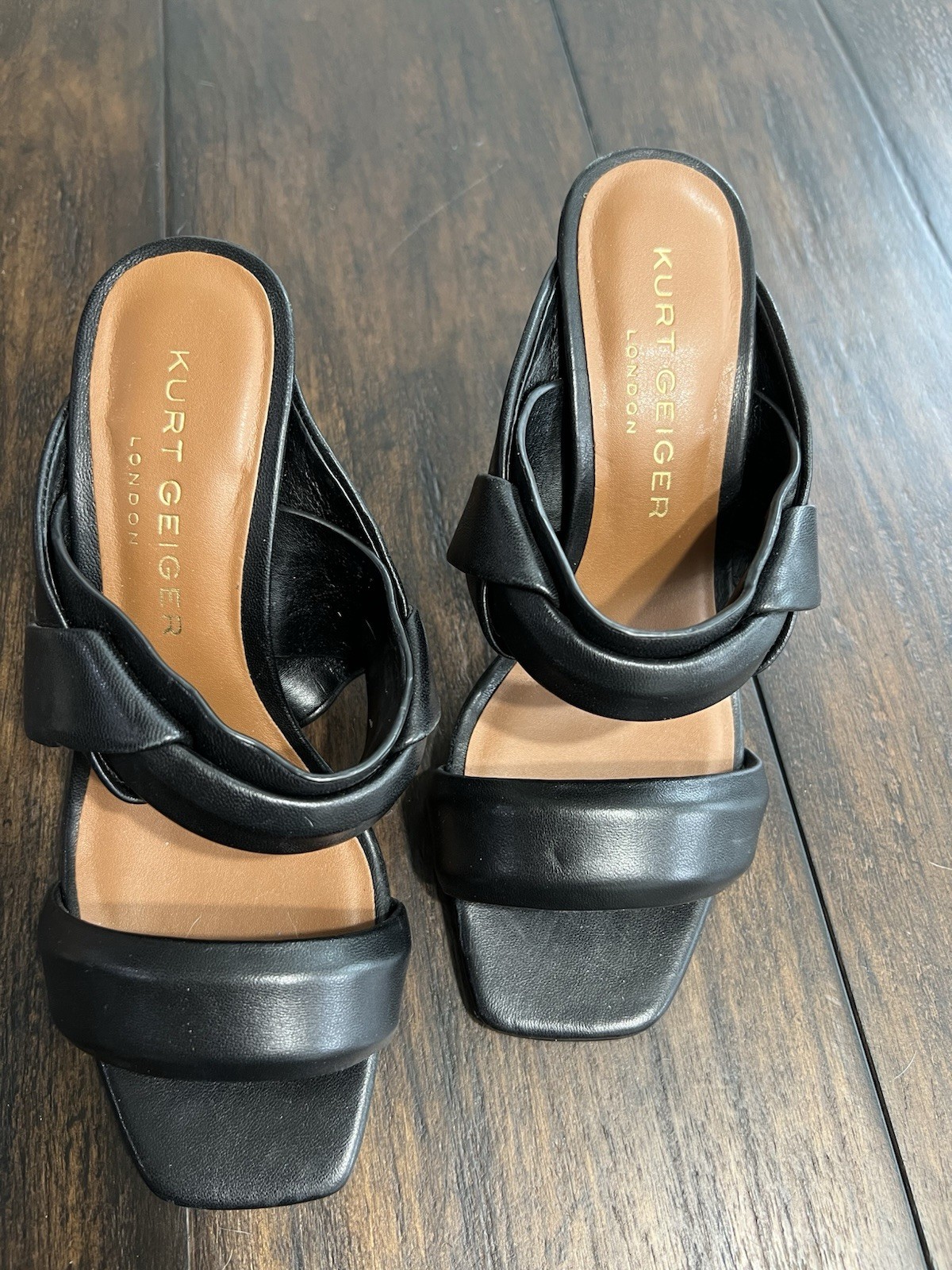 Kurt Geiger London Women’s Brandy Black Leather Slip-On Heeled Sandals Size 5
