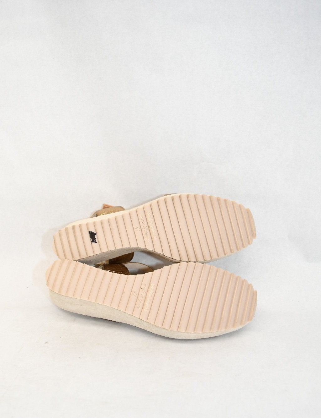 $650 Pedro Garcia FANTINA wedge sandals METALLIC CREAM LEATHER SAWTOOTH 41 (DD2)