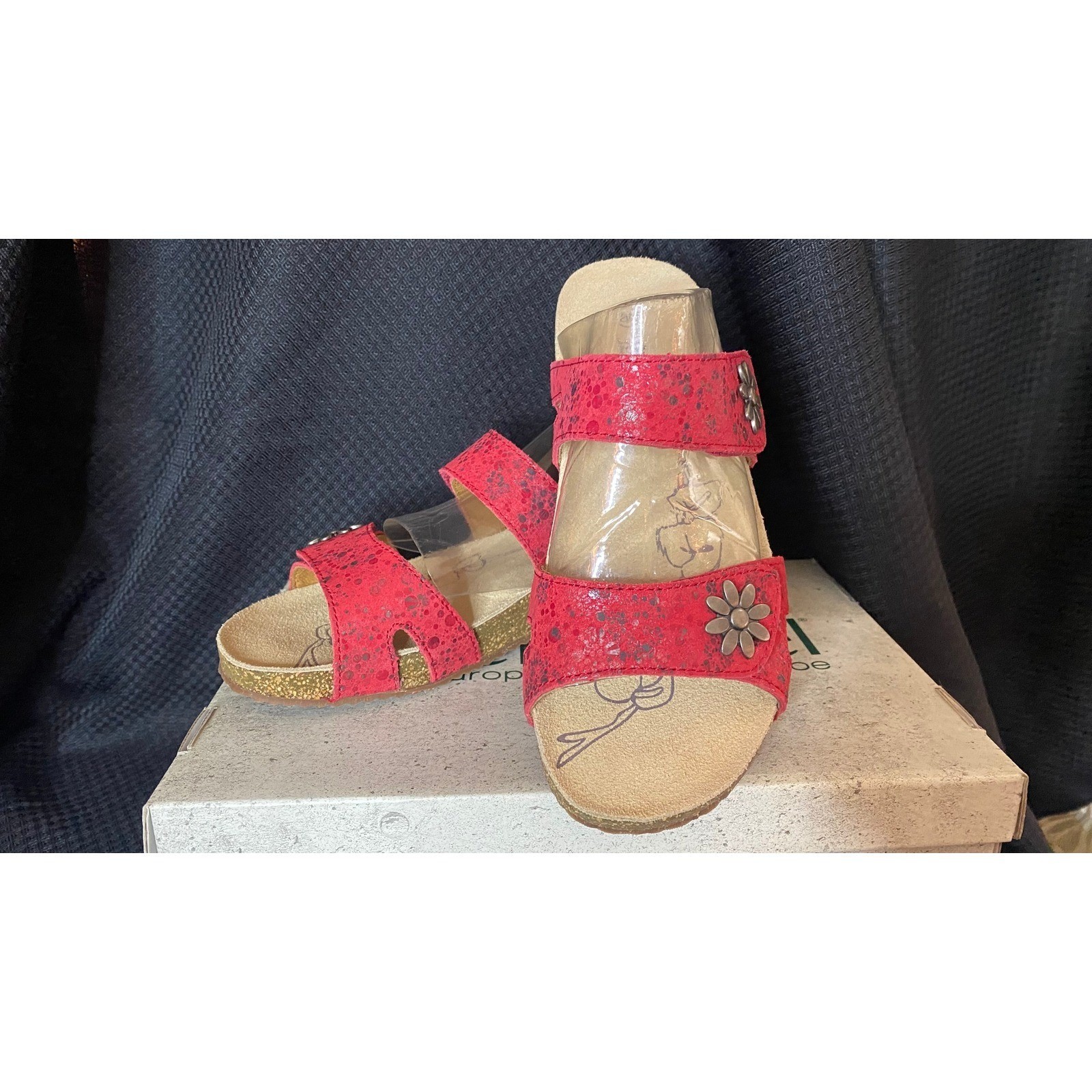 Josef Seibel Red Floral Adjustable Slides Sandals Womens Size 6 EU 36 NIB
