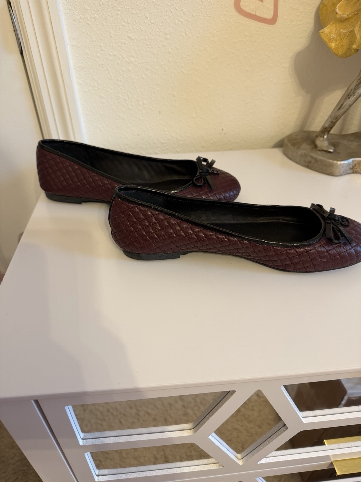 Michael Kors Burgundy Quilted Leather Bow Slip-On Ballet Flats Women’s 7
