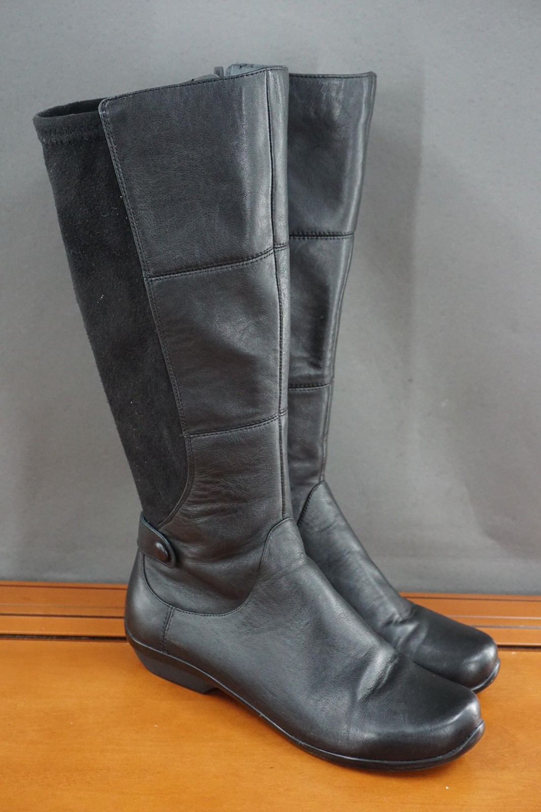 Dansko Odette Tall Riding Boots Womens Size 9 Black Leather Knee High Wedge Zip