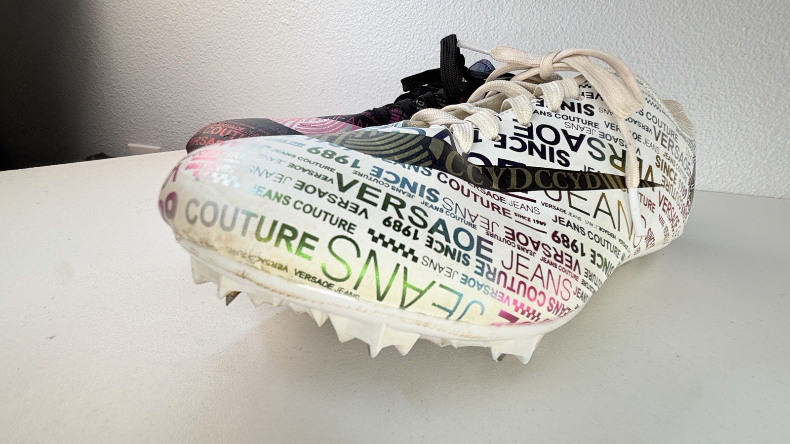 Versace Jeans Couture Logo Print Soccer Cleats Womens 7.5 EU 41 RARE STATEMENT