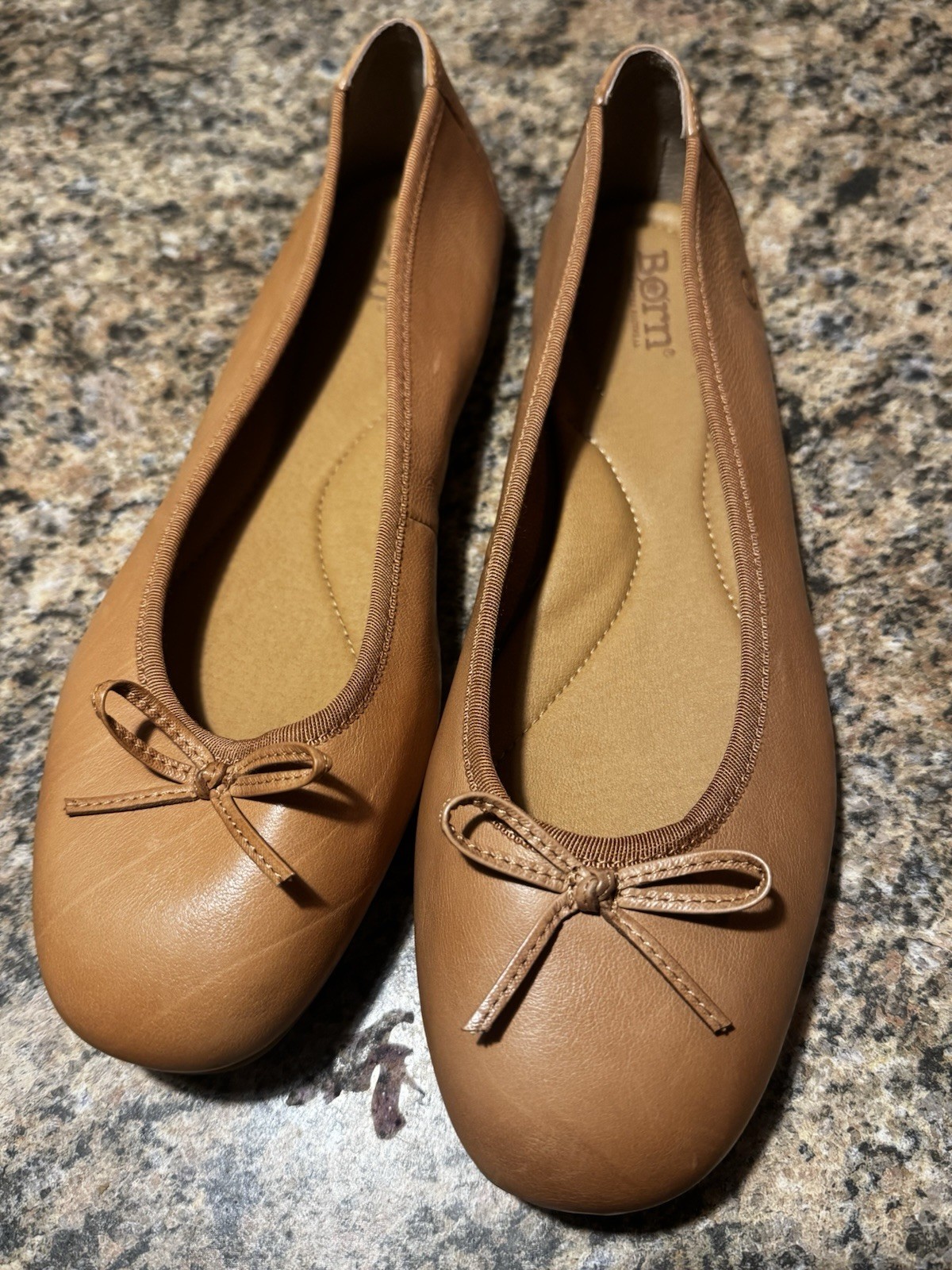 BORN BRIN Ballet Ballerina Flats Bow Grosgrain 11 Slip On Natural Almond Flats