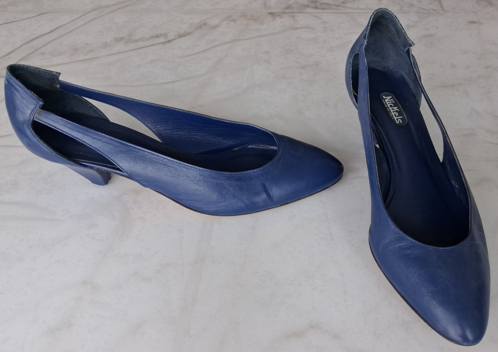 Nickels VTG Italian Leather Shoes 2.5 in. Heels Royal Blue Sz 10 B Cut Out Sides