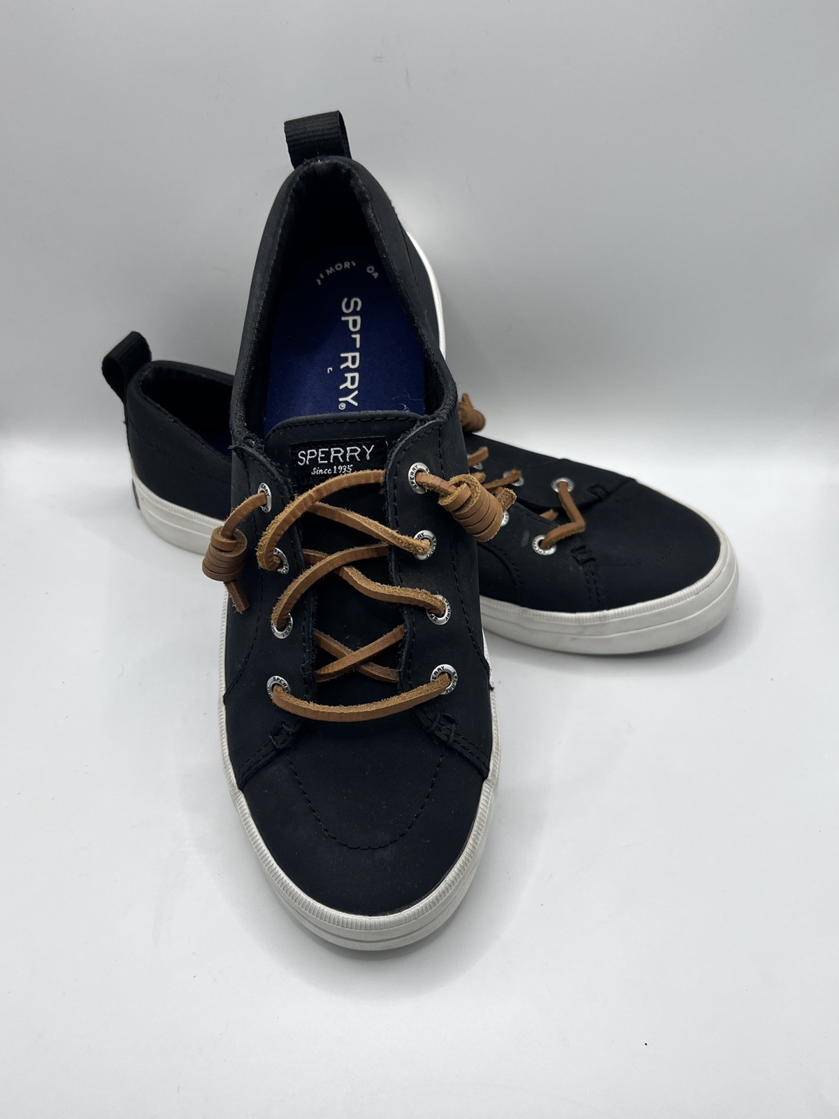 Sperry Pier Wave Dock Siders Women Size 7 Black Canvas Leather STS84642