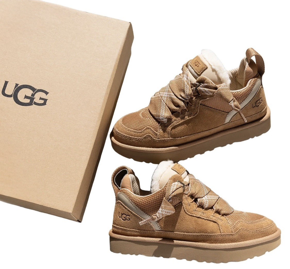 UGG Lowmel Chestnut Women’s Brown Suede Sneakers Sheepskin Lined Lace Up