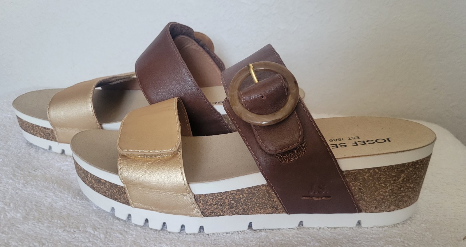 Josef Seibel Quinn 14 Sandals Women’s Gold Kombi Leather Slip-On Sz 38/ 7-7 1/2