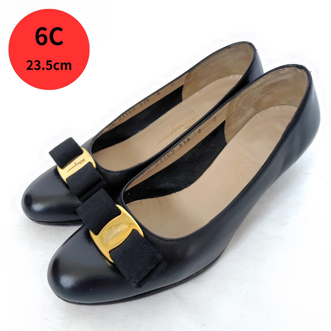 Salvatore Ferragamo Vara Black Leather Pumps Size 6C EU 36.5 3.5cm Heel